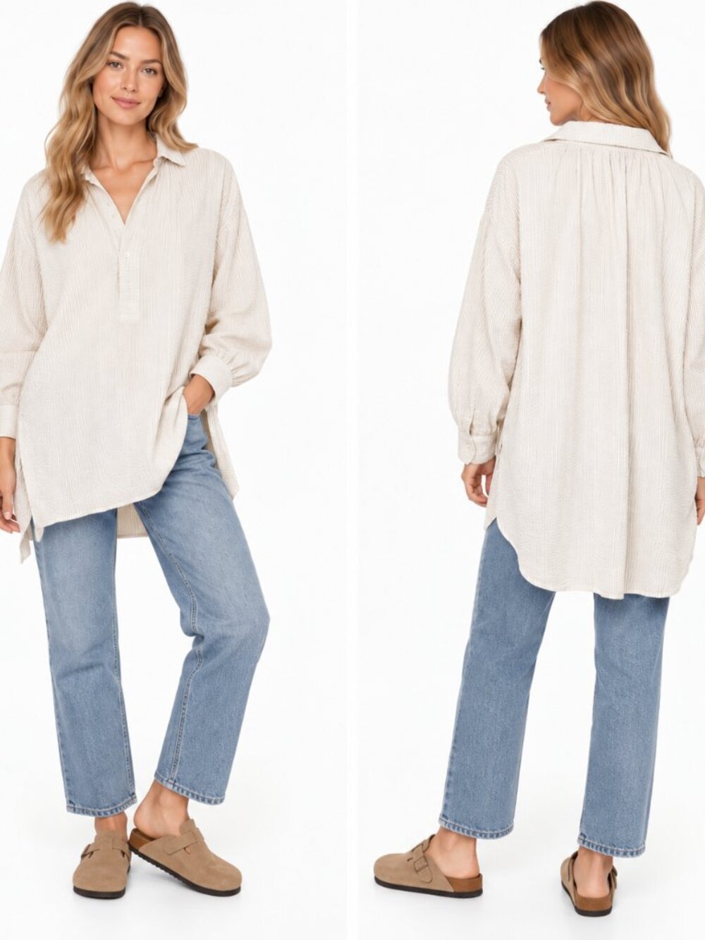 Gallego Desportes Seersucker Red Cross Oversized Tunic Shirt Cotton S